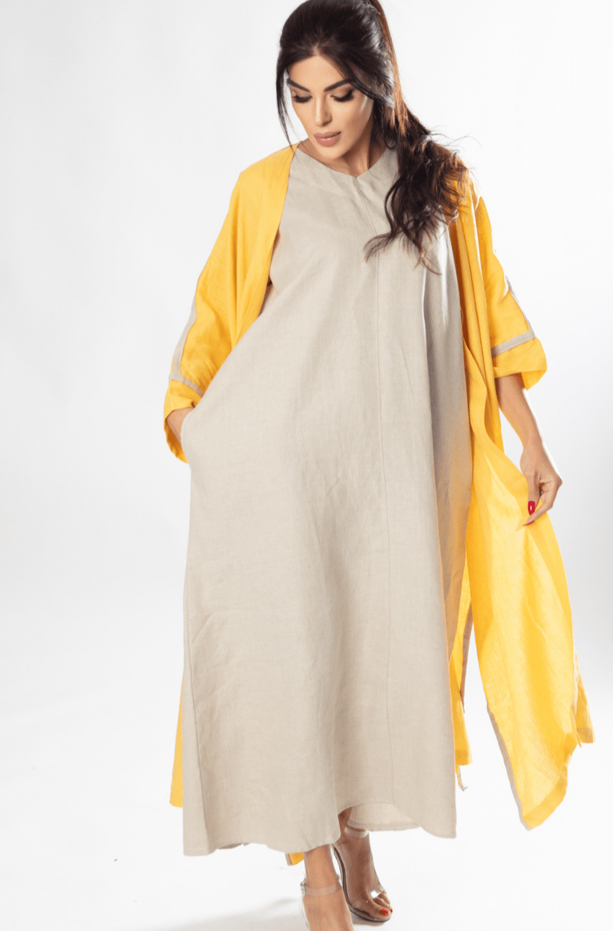 Beige Luxe Stripe Chic Two Peice Dress - WaedLine