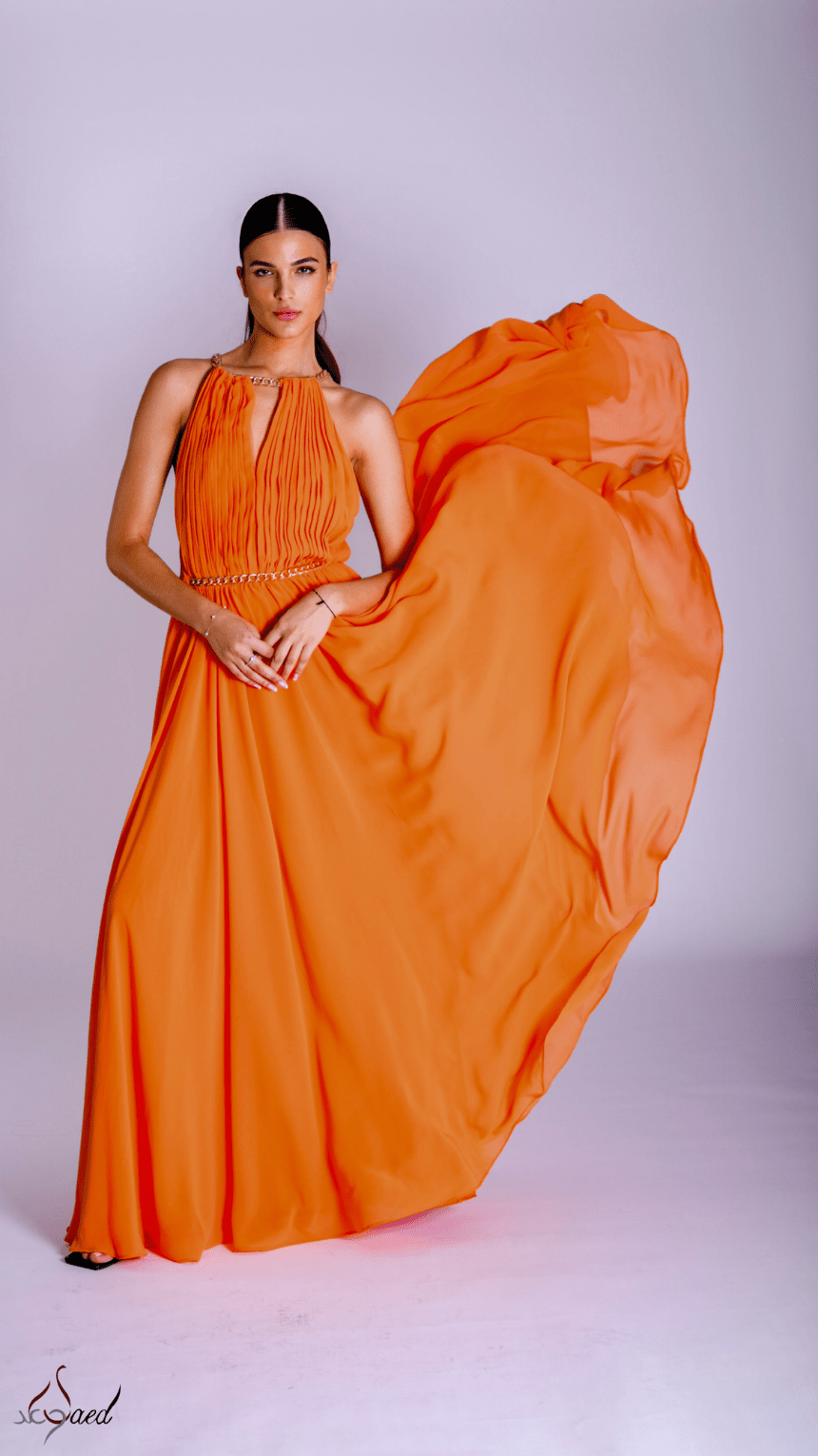 Chained Elegance Pleated Halter Neck Maxi Dress - WaedLine