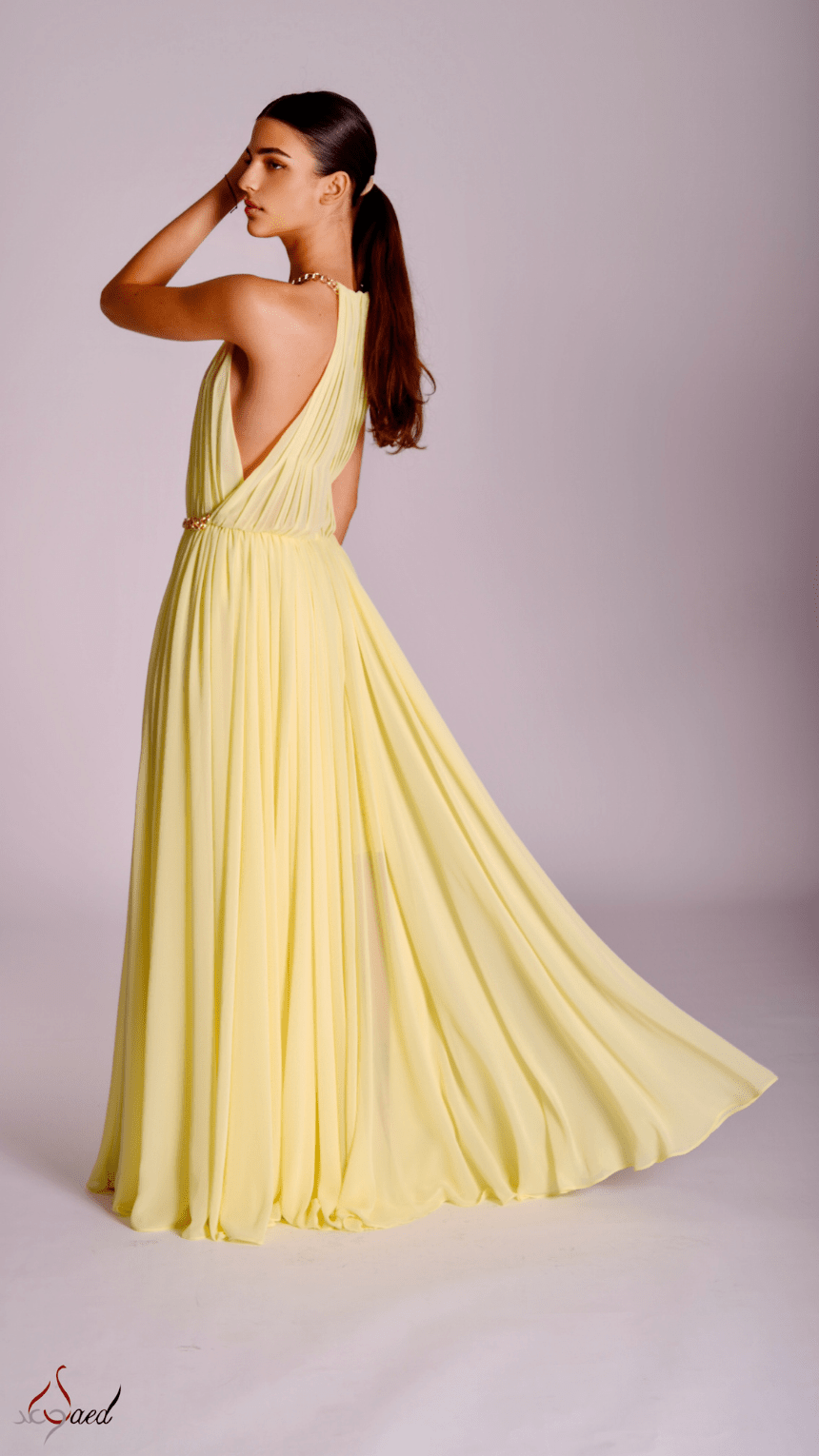 Chained Elegance Pleated Halter Neck Maxi Dress - WaedLine
