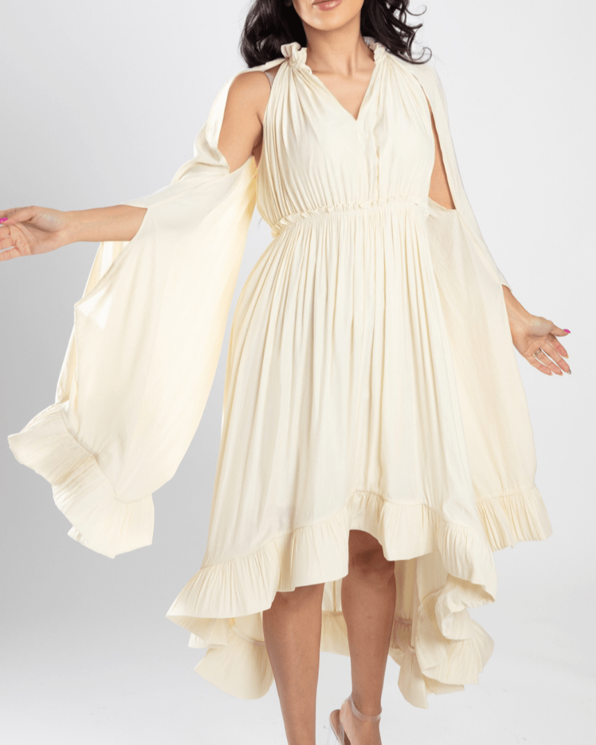 Chic Crepe Ruffle Satin Dress - WaedLine