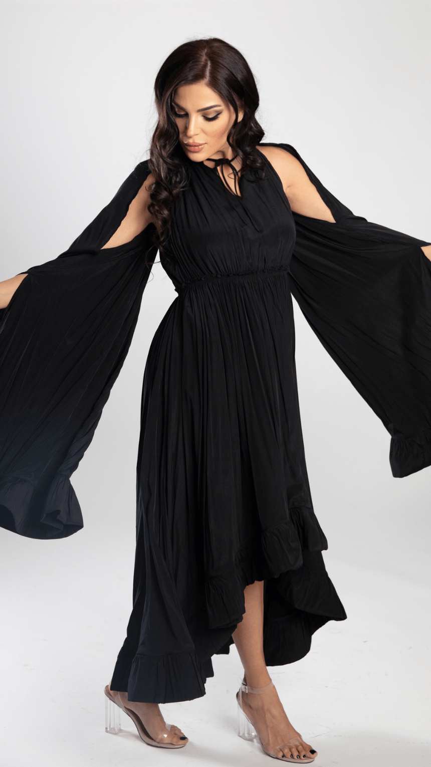 Chic Crepe Ruffle Satin Dress - WaedLine