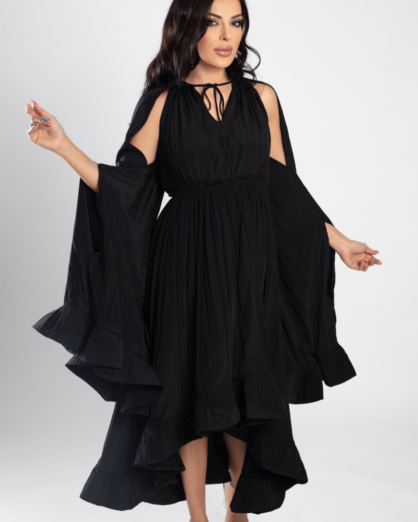 Chic Crepe Ruffle Satin Dress - WaedLine
