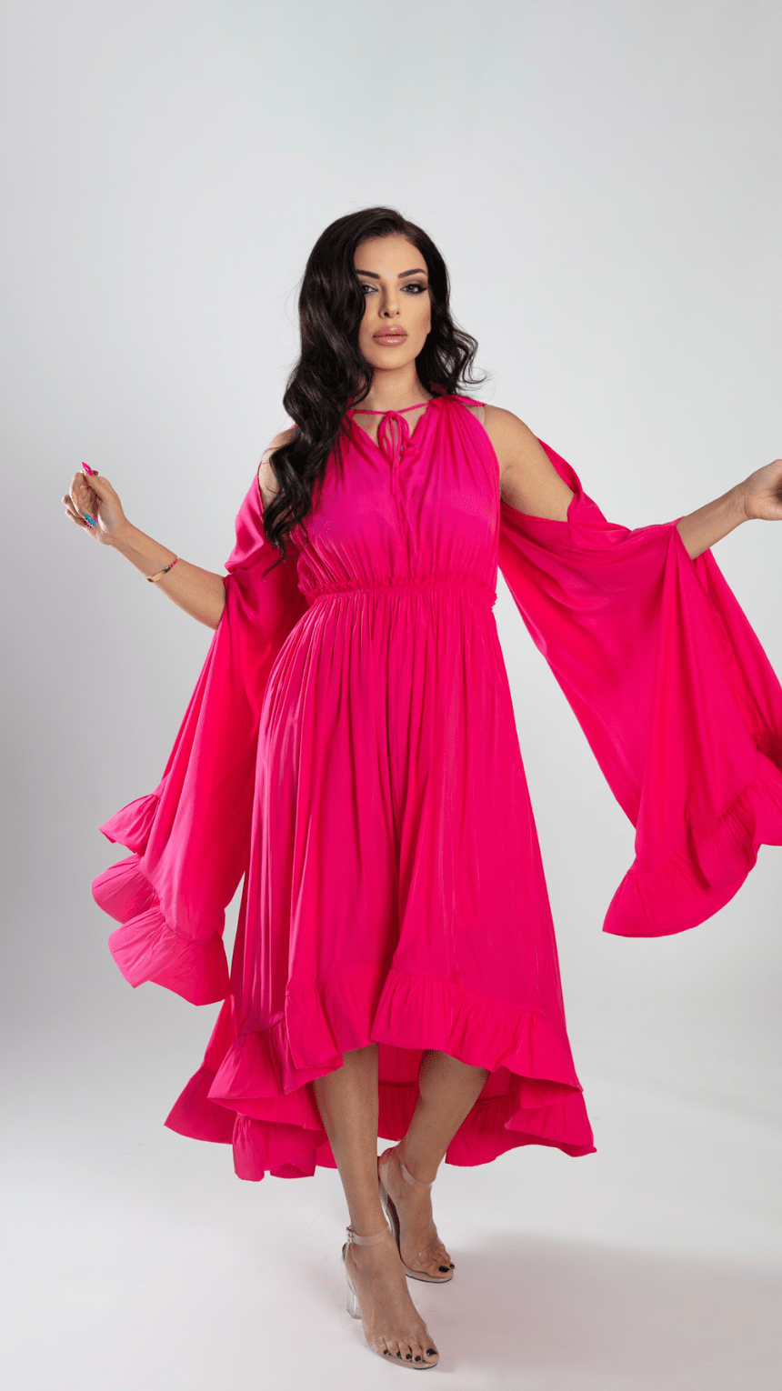 Chic Crepe Ruffle Satin Dress - WaedLine