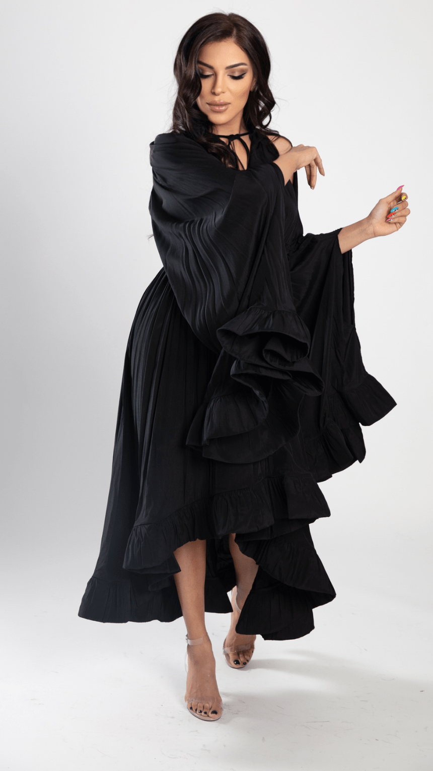 Chic Crepe Ruffle Satin Dress - WaedLine