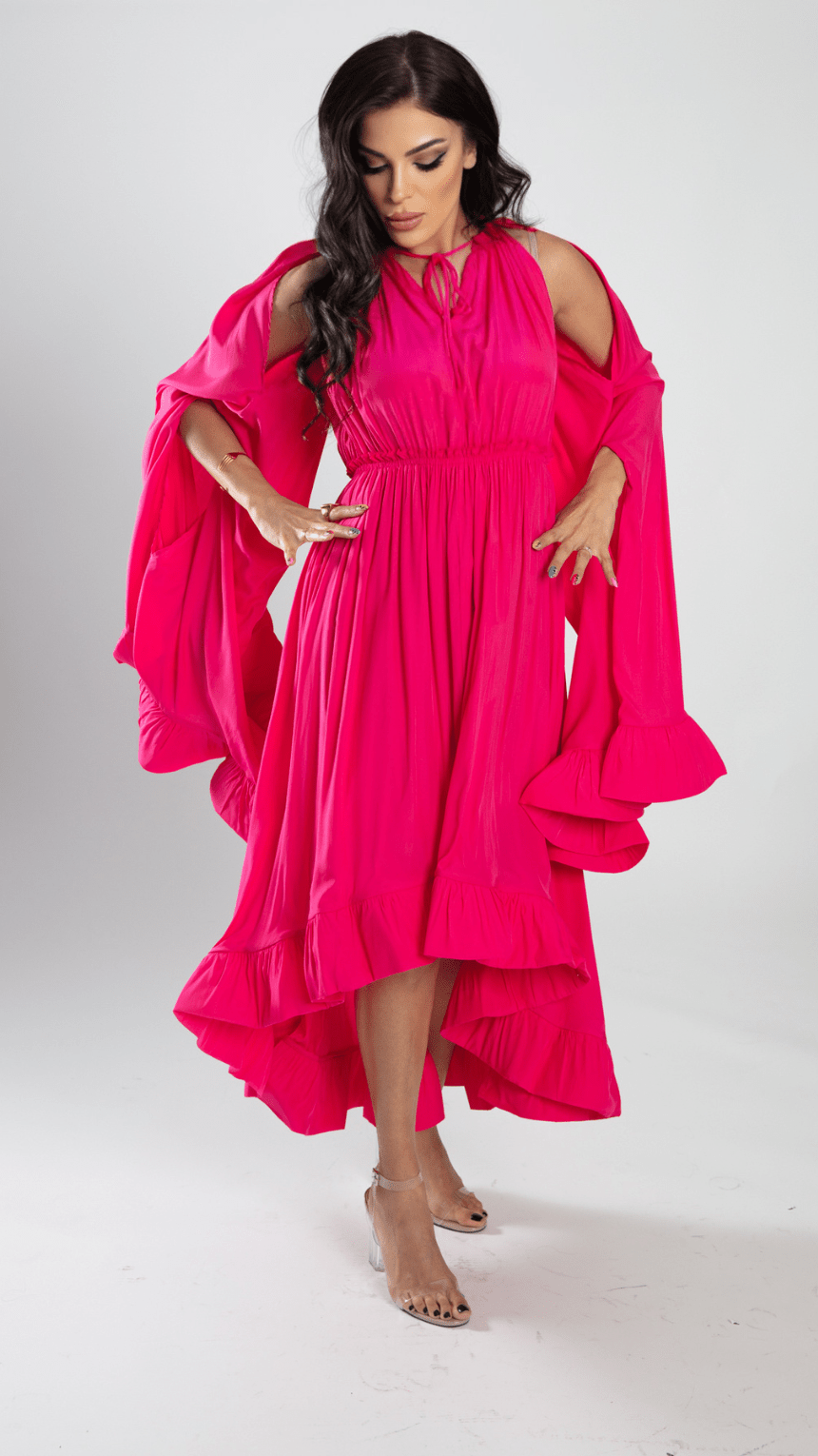 Chic Crepe Ruffle Satin Dress - WaedLine