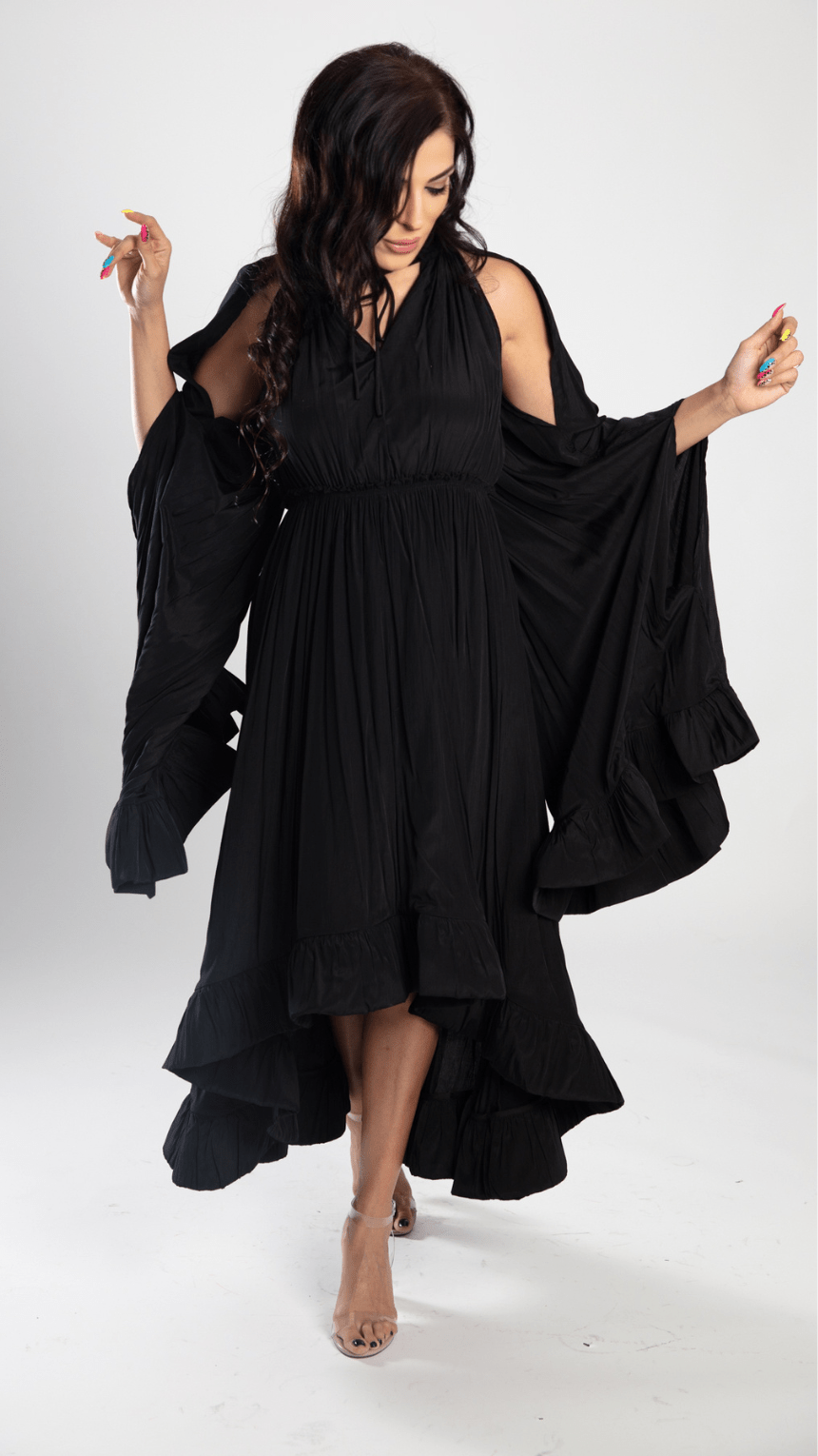 Chic Crepe Ruffle Satin Dress - WaedLine