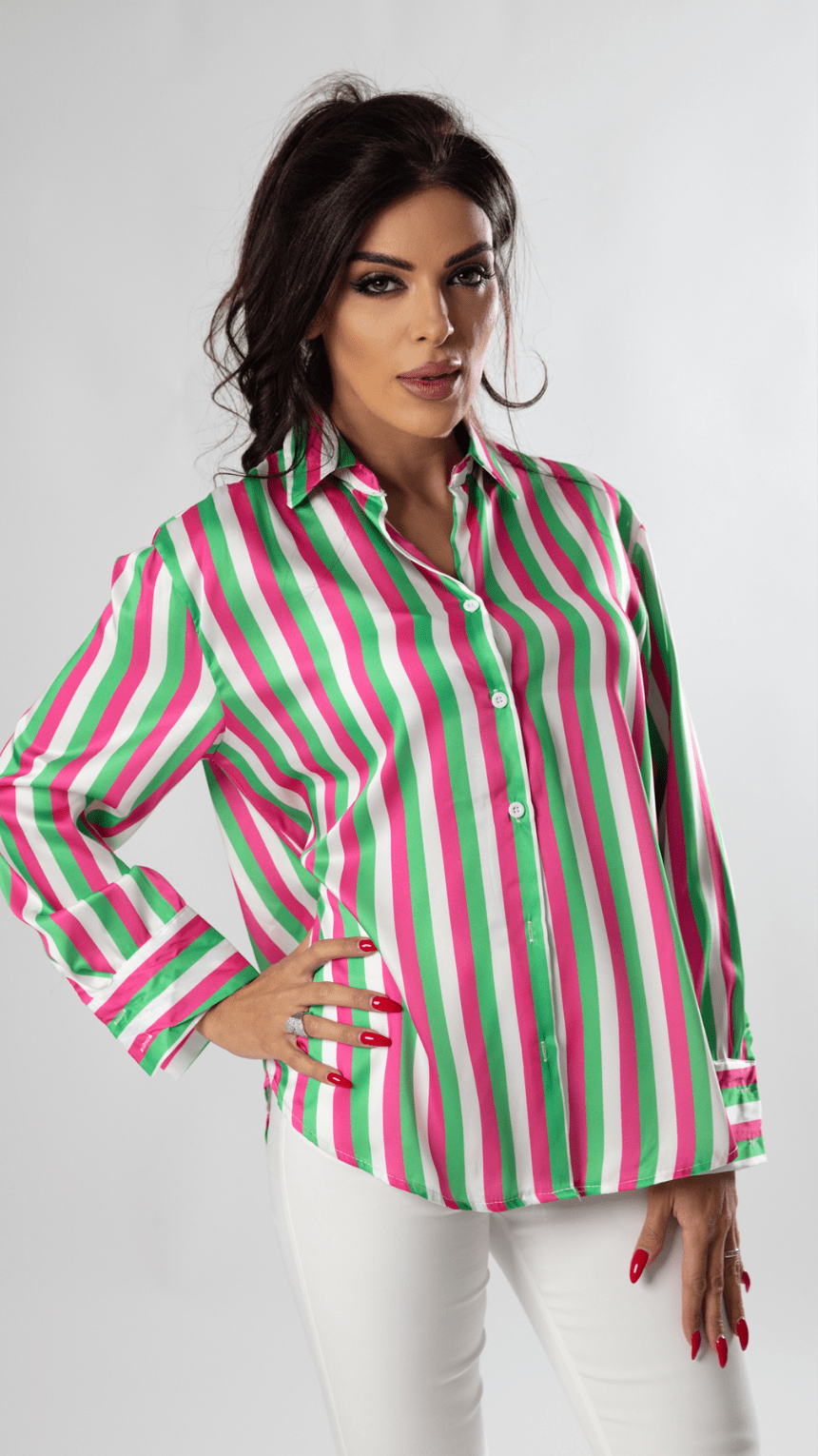 Chic Multicolored Stripes Silky Shirt - WaedLine