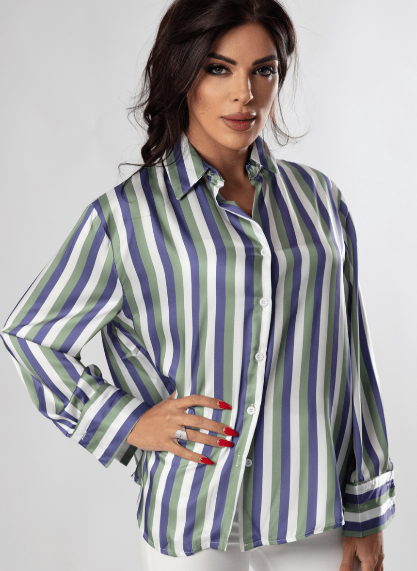 Chic Multicolored Stripes Silky Shirt - WaedLine