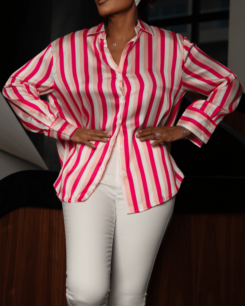 Chic Multicolored Stripes Silky Shirt - WaedLine