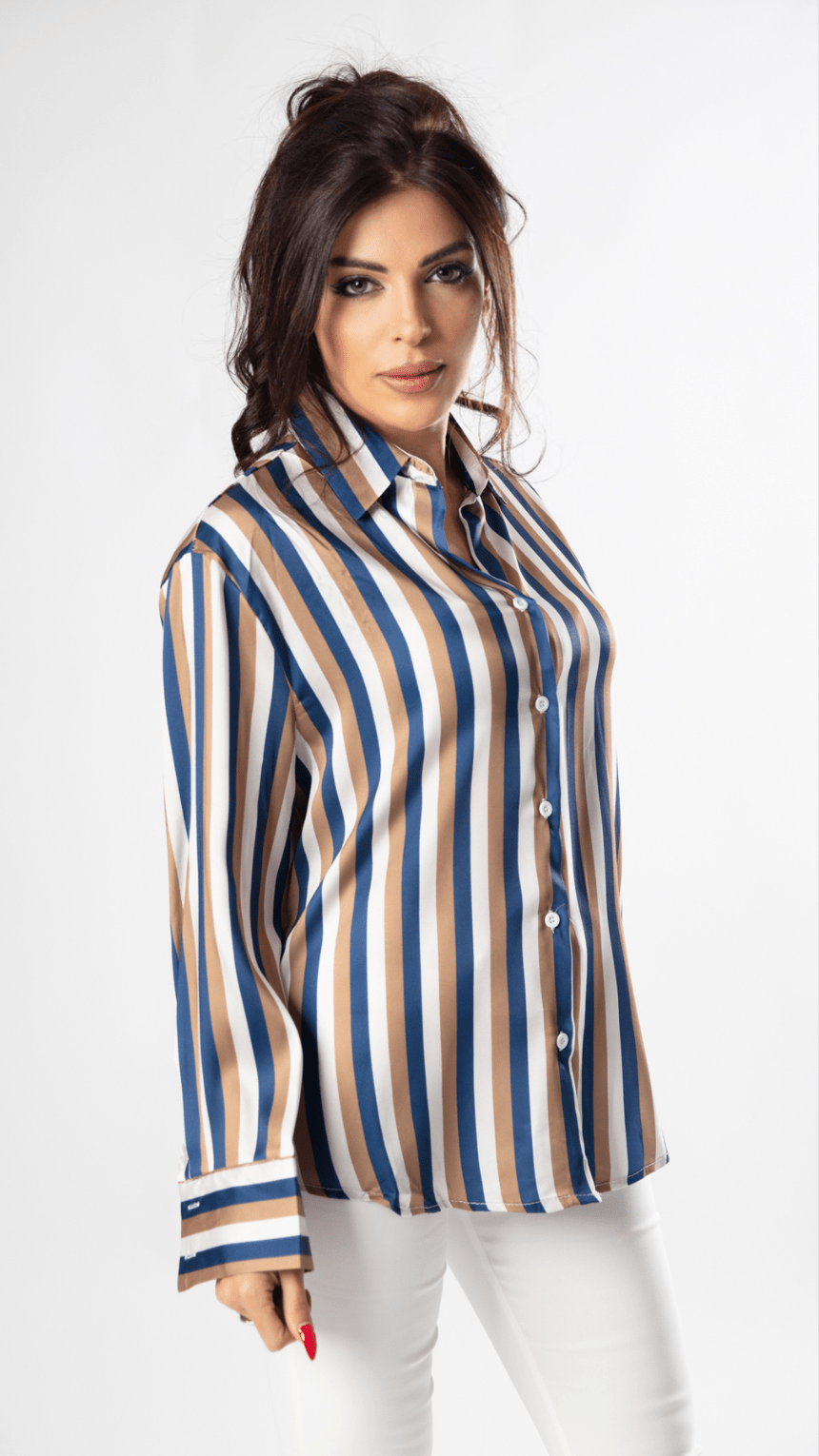 Chic Multicolored Stripes Silky Shirt - WaedLine