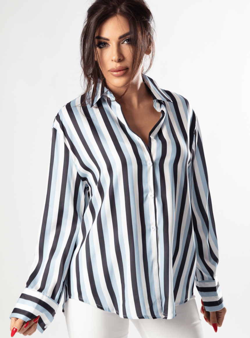 Chic Multicolored Stripes Silky Shirt - WaedLine