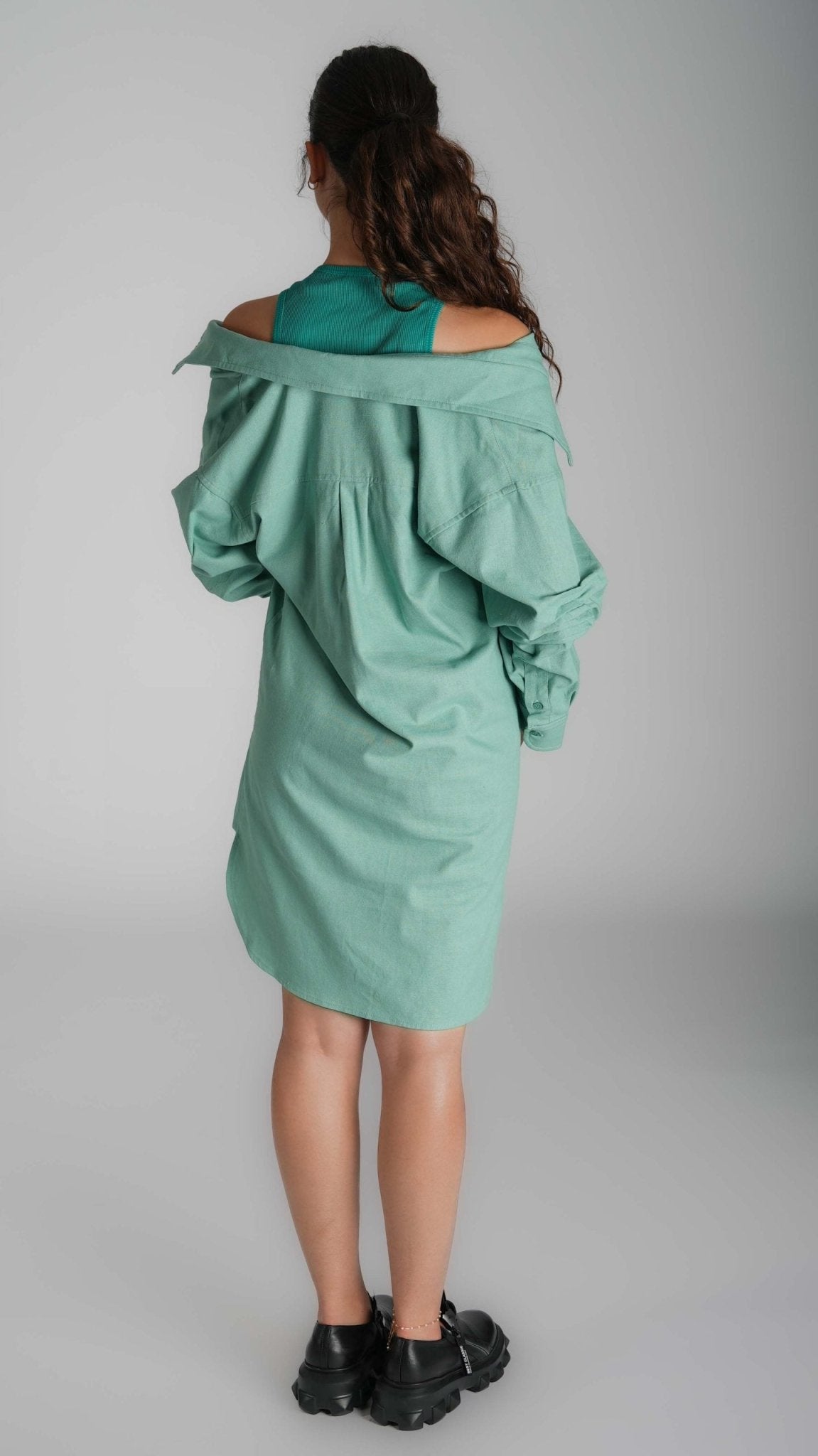 Cotton linen shift shirt dress - WaedLine