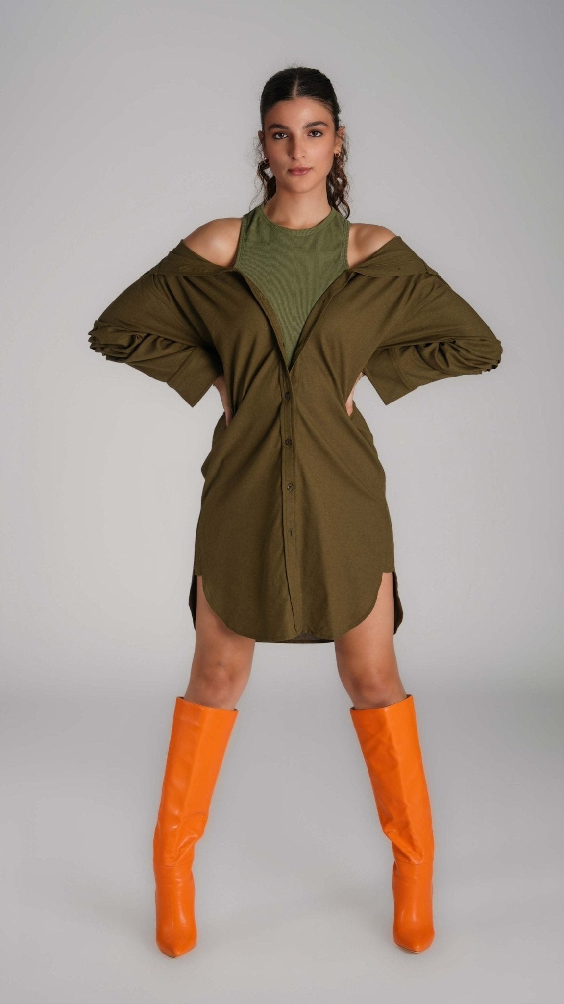 Cotton linen shift shirt dress - WaedLine