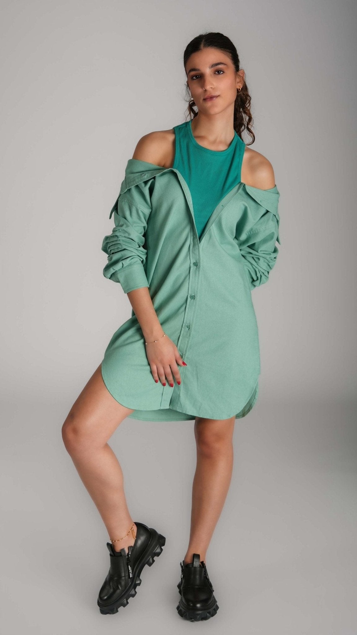 Cotton linen shift shirt dress - WaedLine