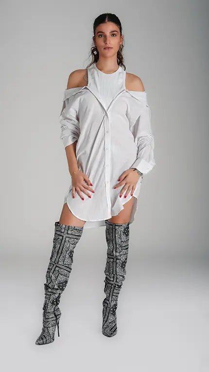 Cotton linen shift shirt dress - WaedLine
