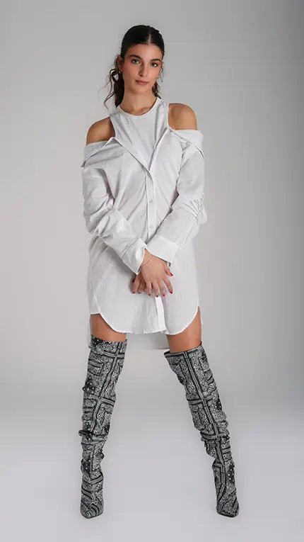 Cotton linen shift shirt dress - WaedLine