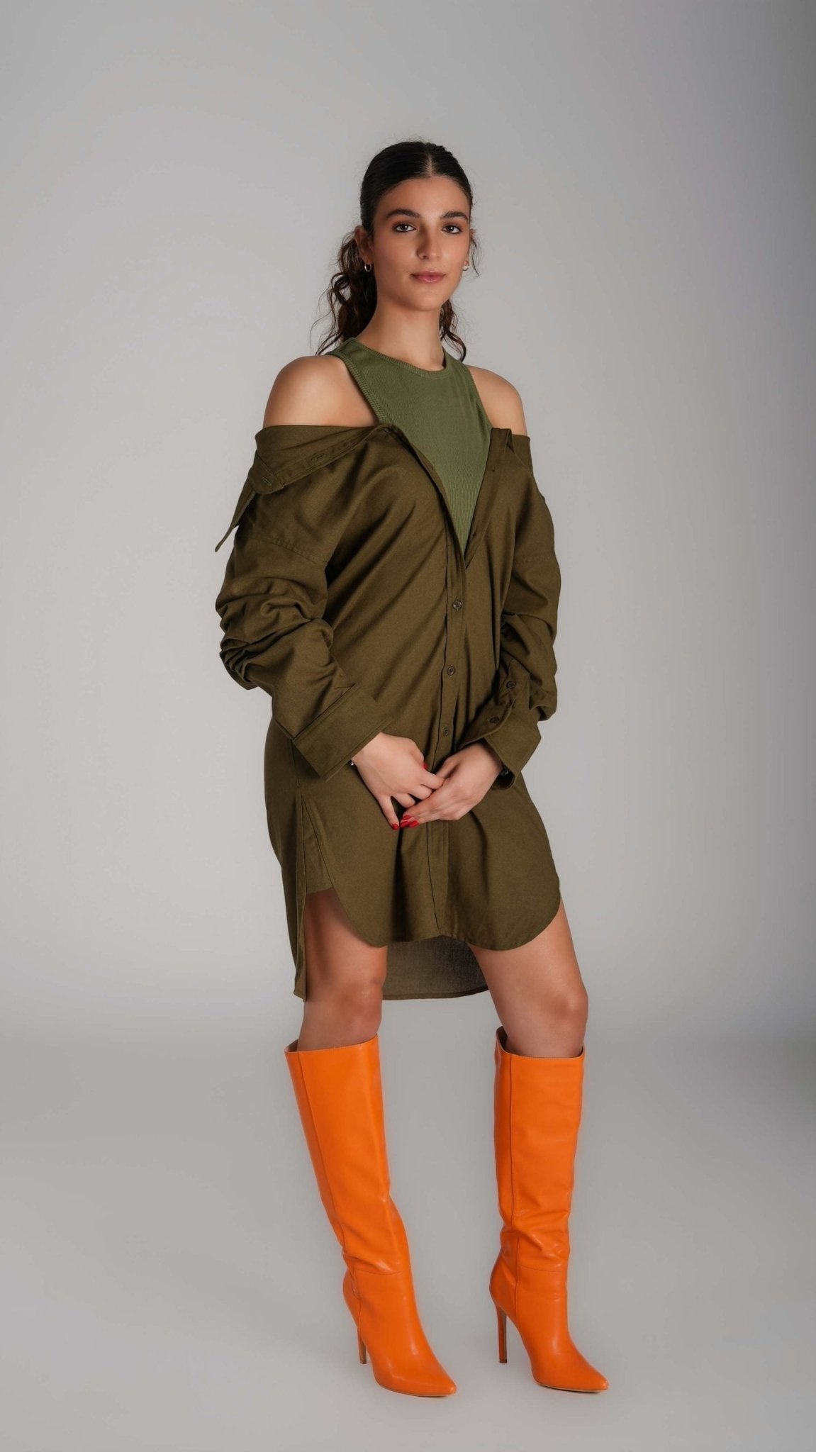Cotton linen shift shirt dress - WaedLine