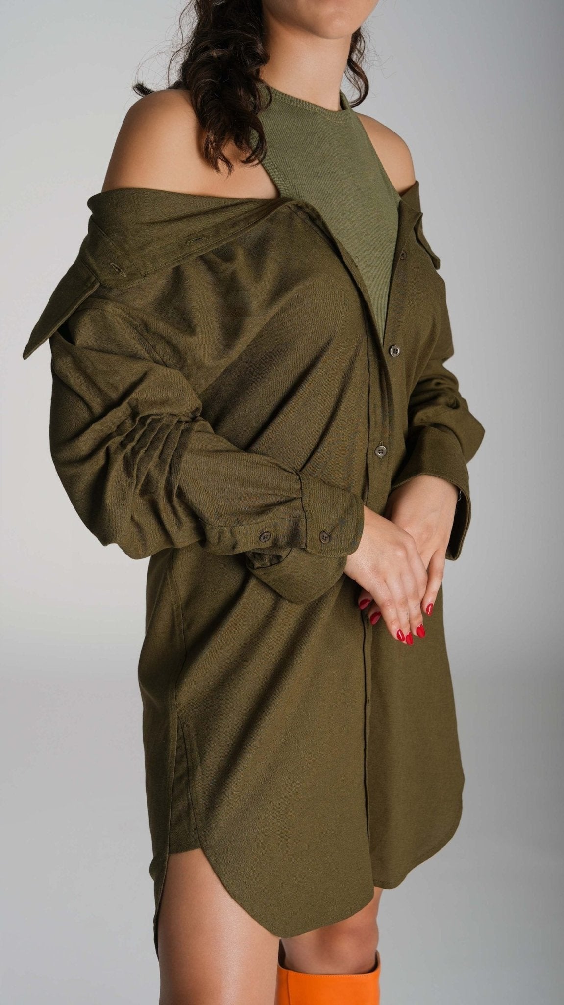 Cotton linen shift shirt dress - WaedLine
