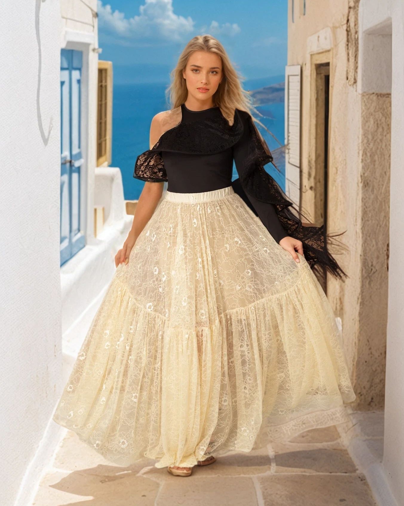 Delicately Embellished Lace Skirt - WaedLine