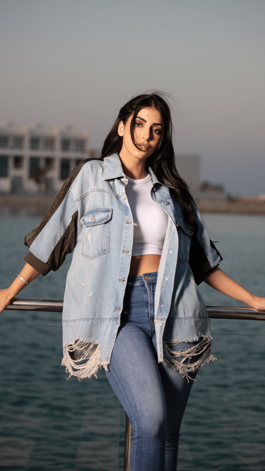 Denim Jacket with Olive Accent - WaedLine