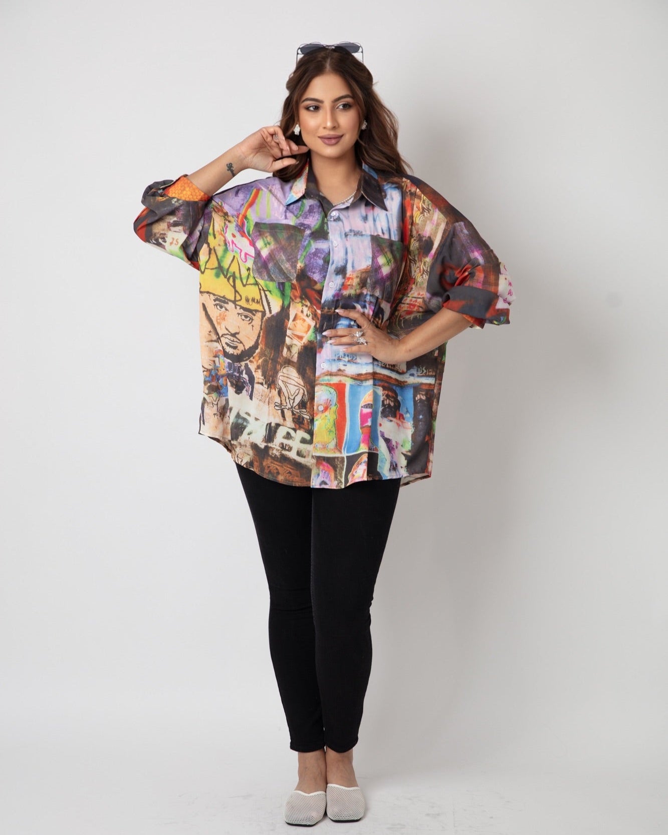 Edgy Multicolor Ink Print Women’s Shirt - WaedLine