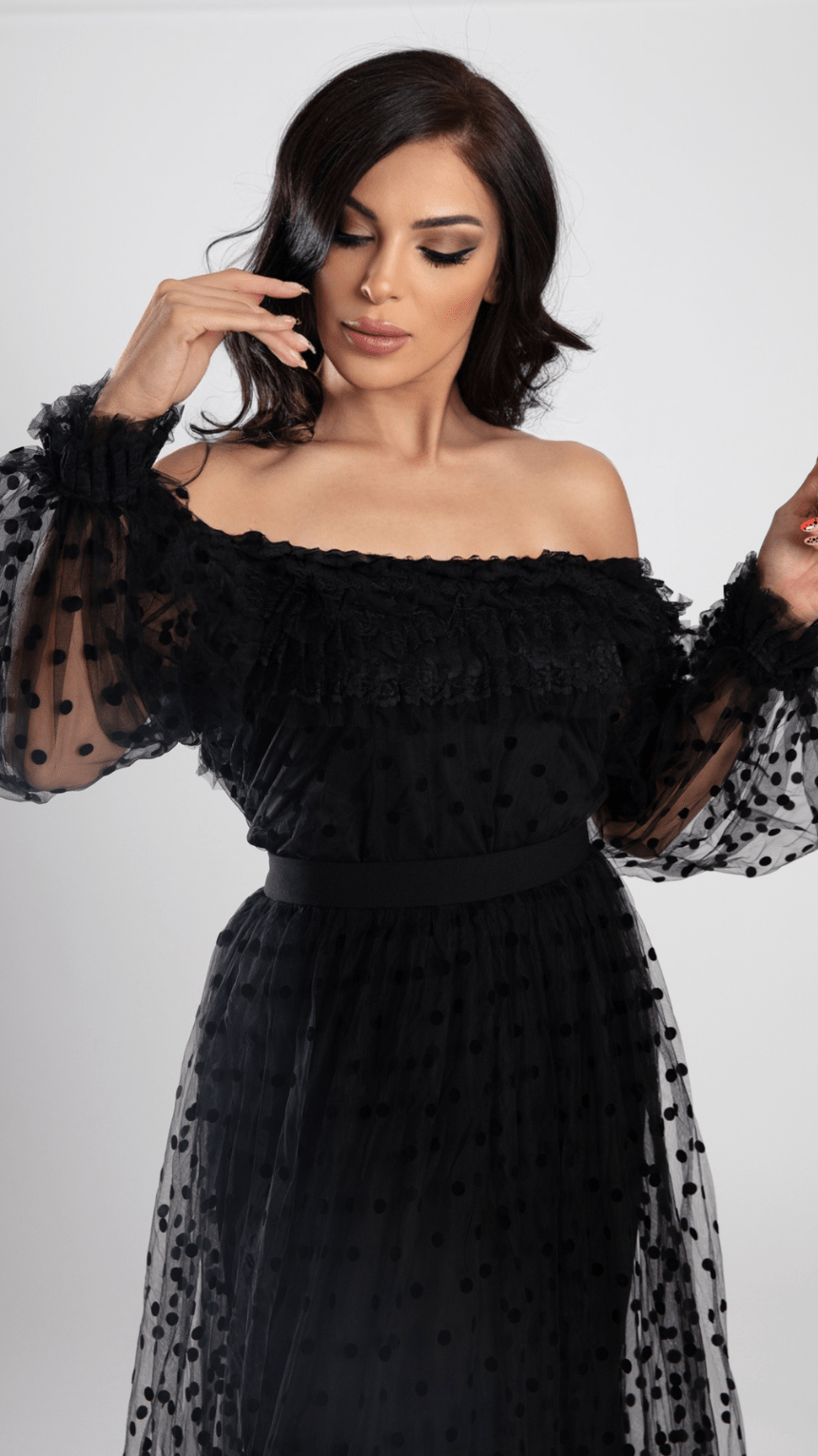 Elegant Black Chiffon Tulle Long Set - Top & Skirt - WaedLine