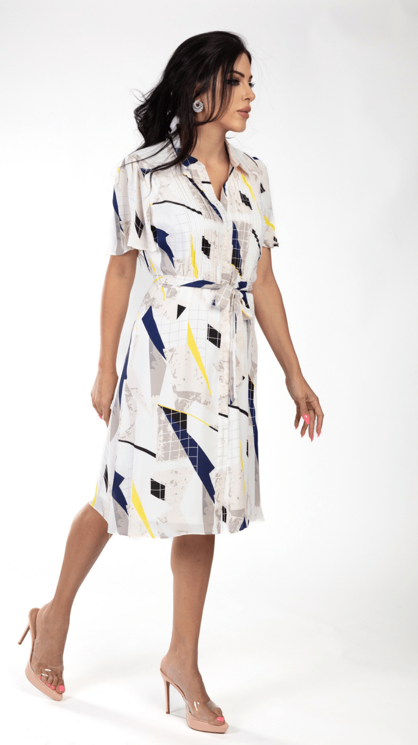 Elegant Short Dress with Stripes - WaedLine