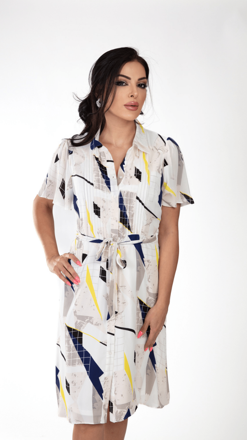 Elegant Short Dress with Stripes - WaedLine
