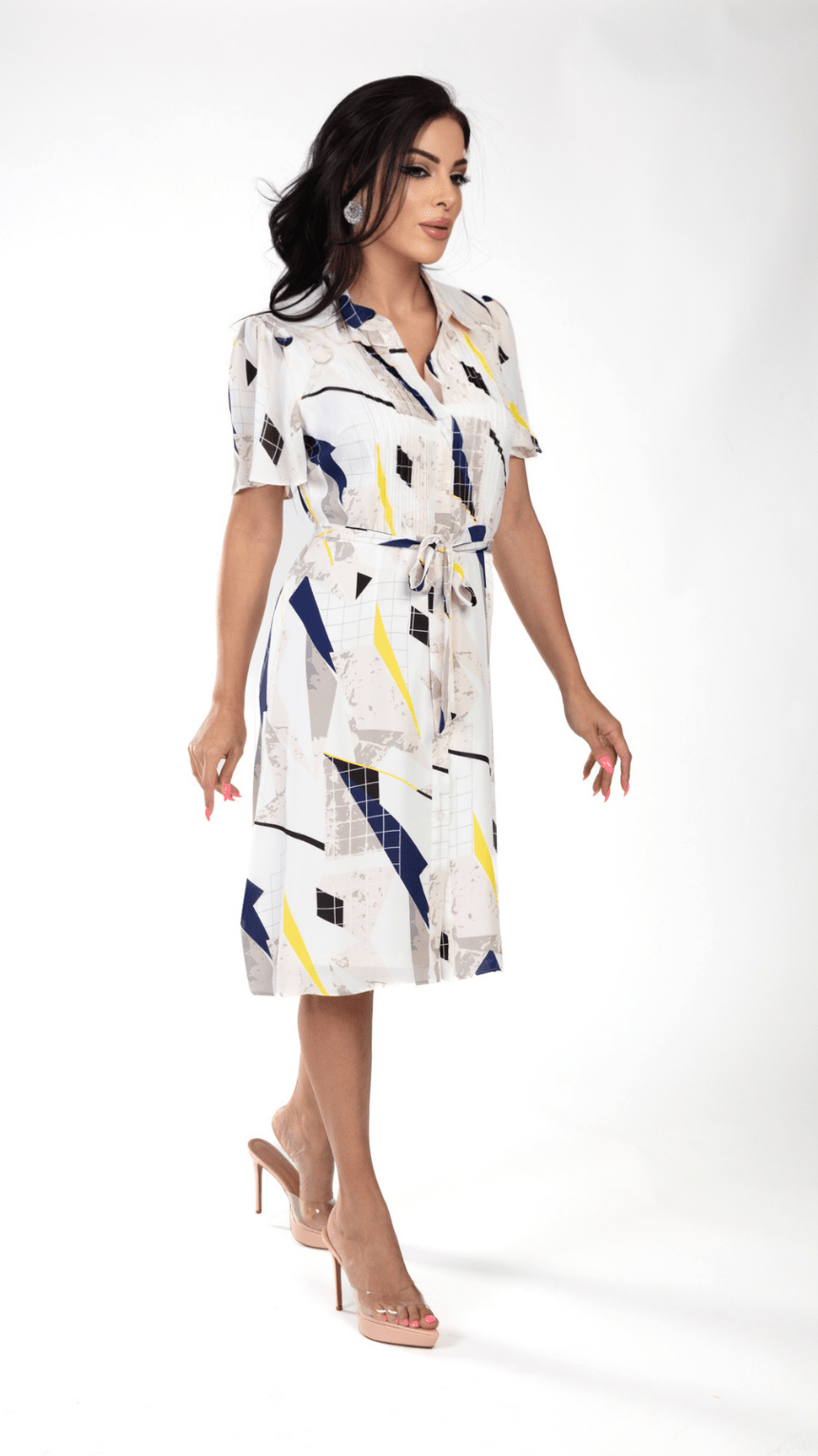 Elegant Short Dress with Stripes - WaedLine