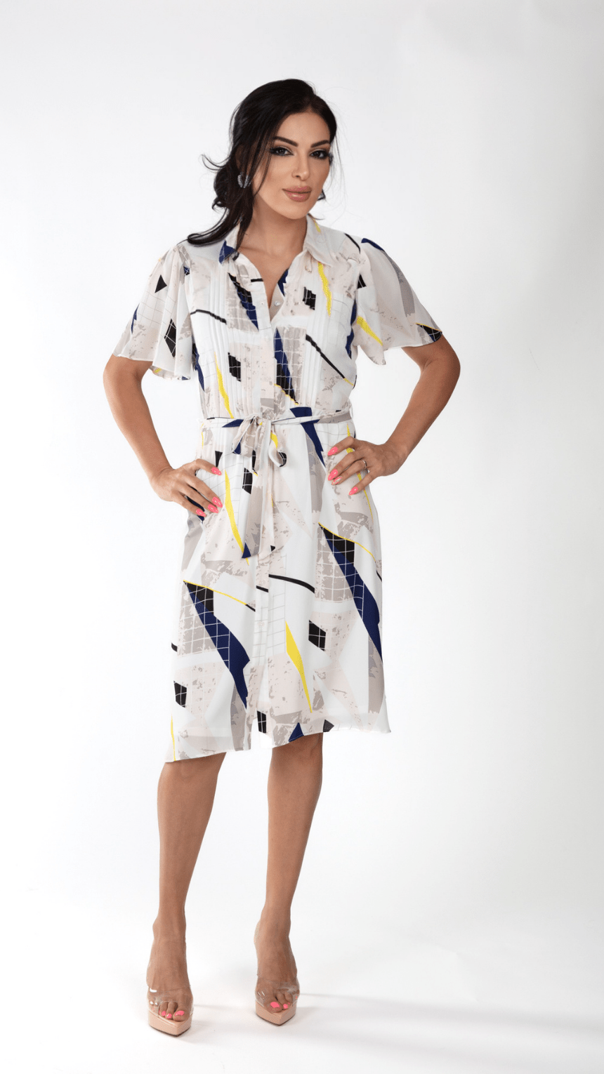 Elegant Short Dress with Stripes - WaedLine