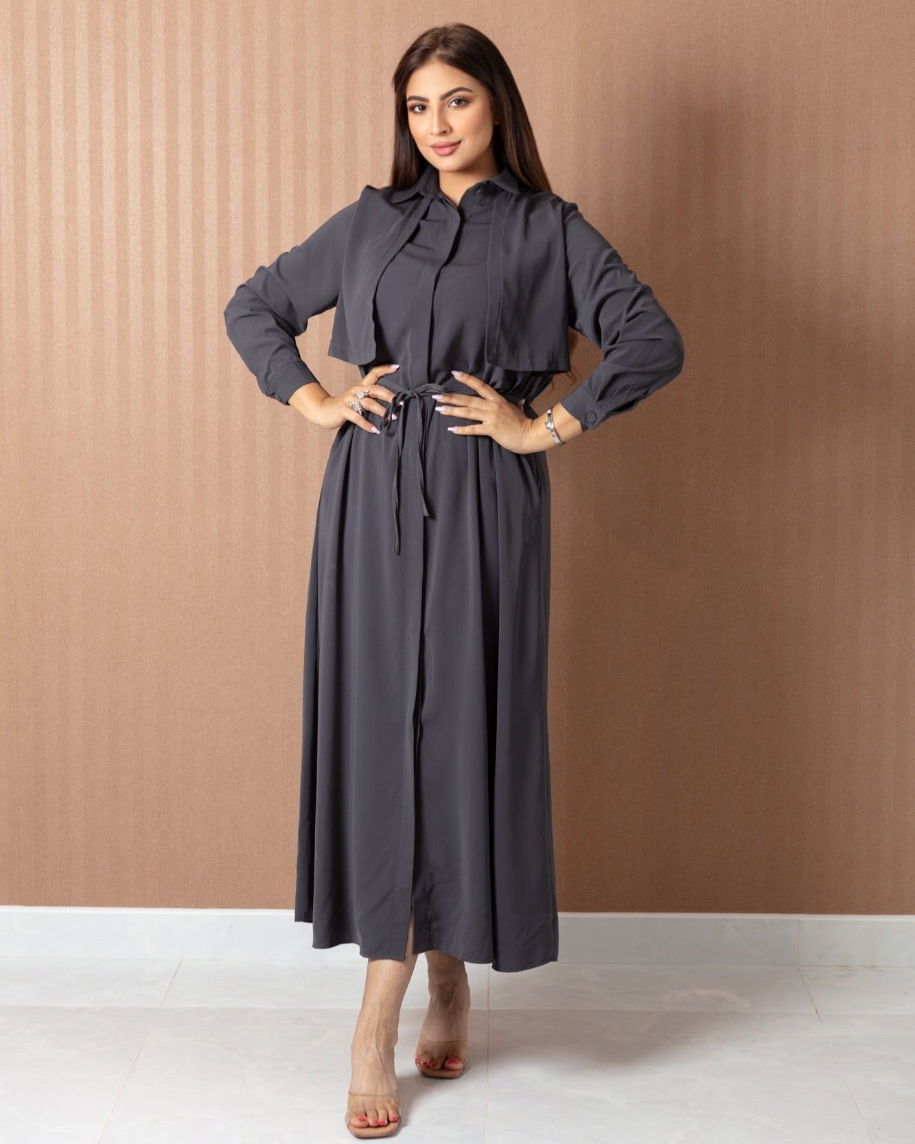 Elegant Tie - Waist Abaya - One Piece - WaedLine