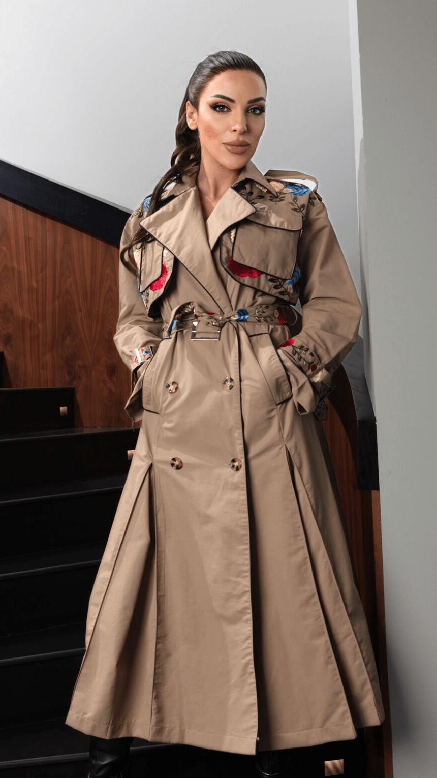Embroidered Trench Coat - WaedLine
