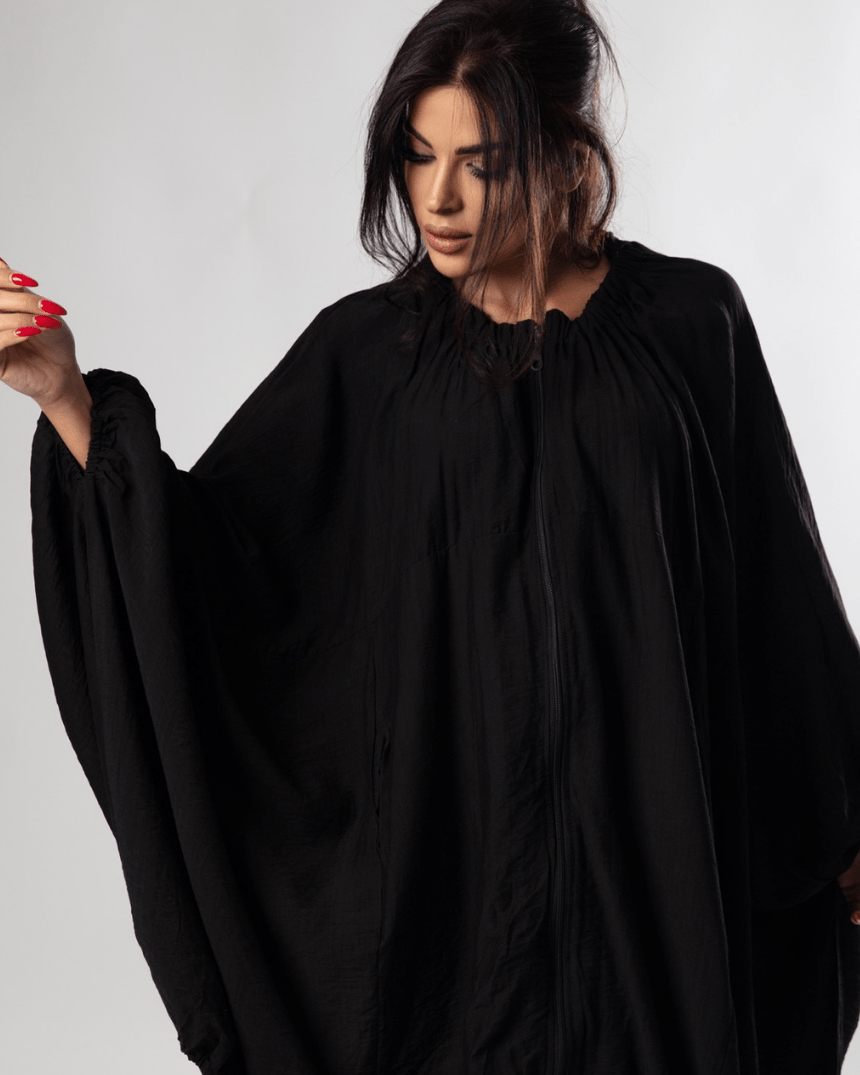 Flowy Batwing Zipper Blouse - WaedLine