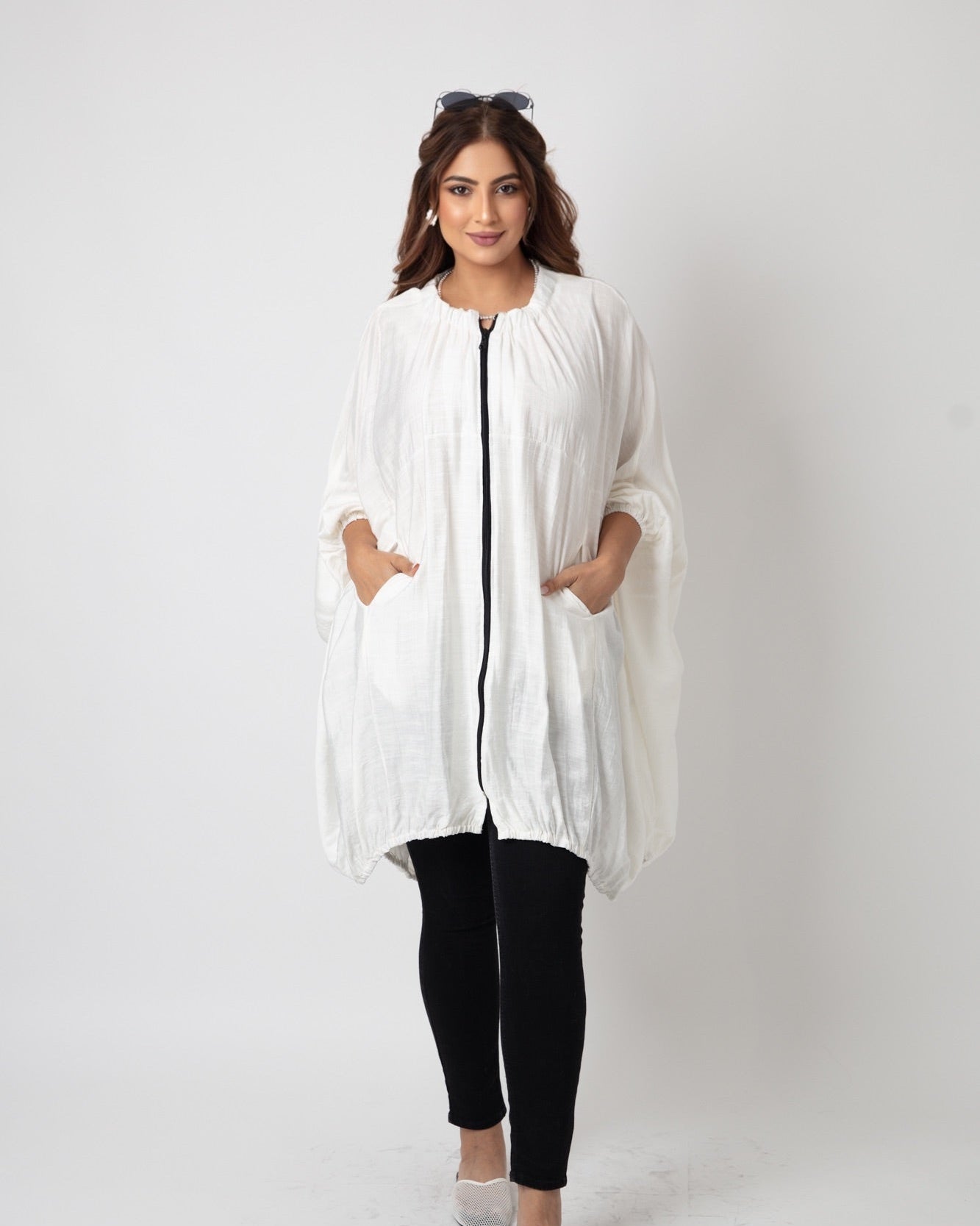 Flowy Batwing Zipper Blouse - WaedLine