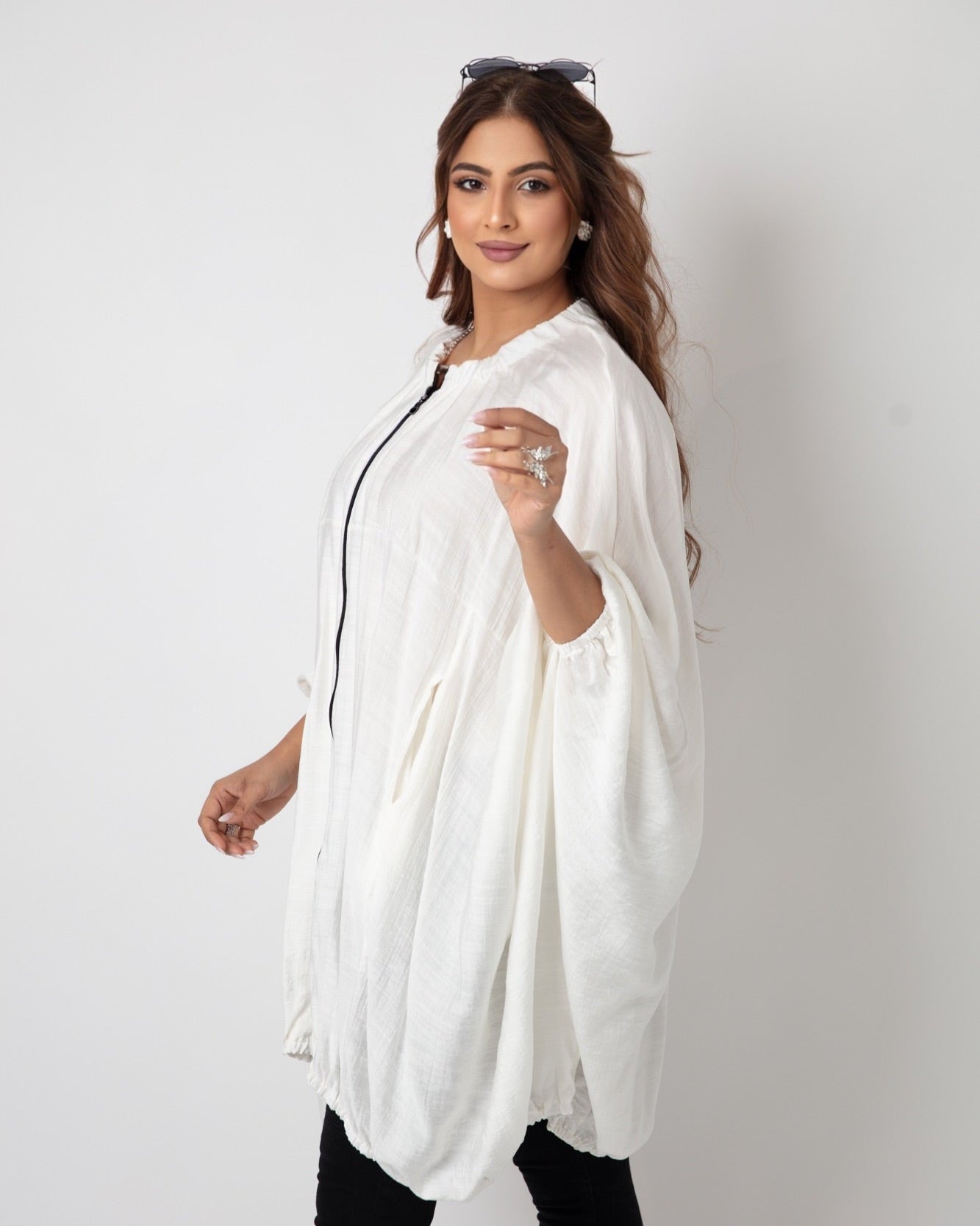 Flowy Batwing Zipper Blouse - WaedLine