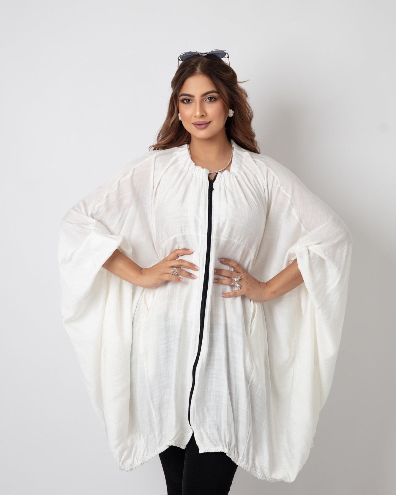 Flowy Batwing Zipper Blouse - WaedLine