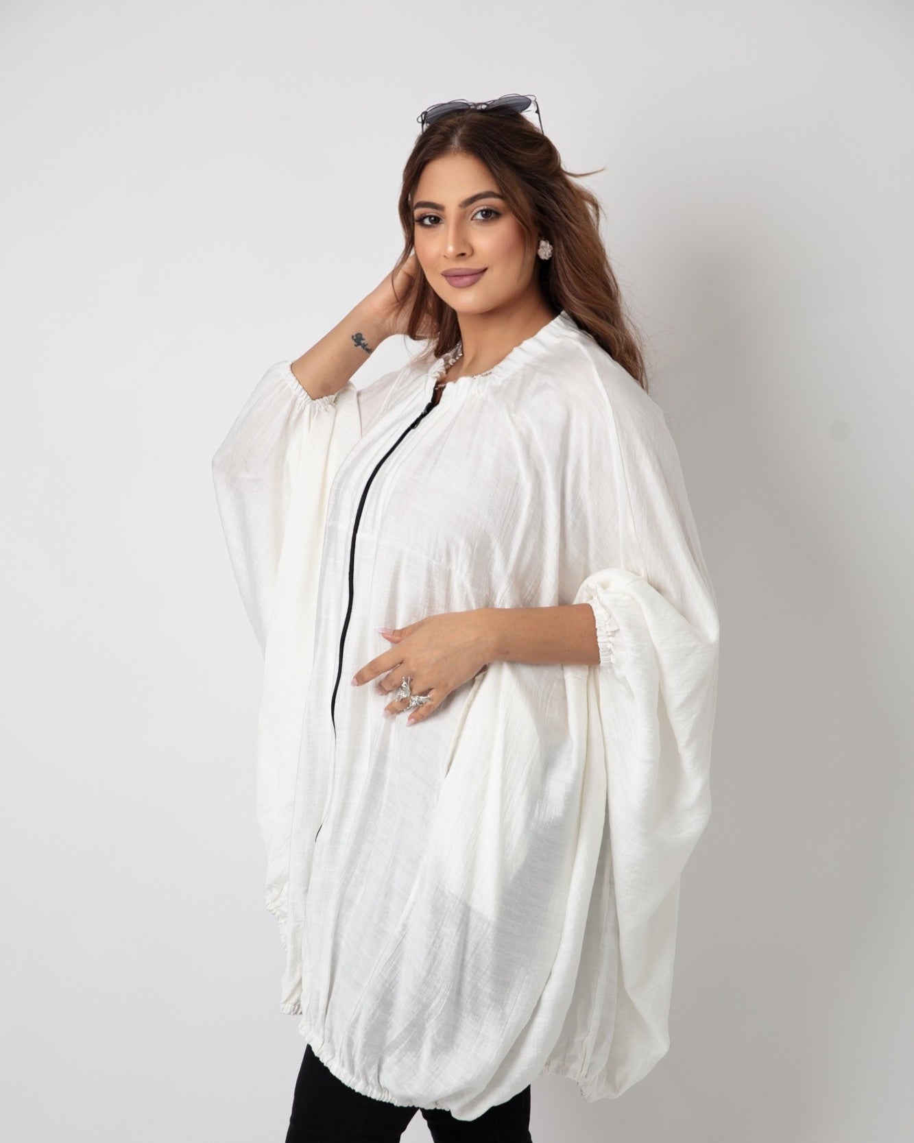 Flowy Batwing Zipper Blouse - WaedLine