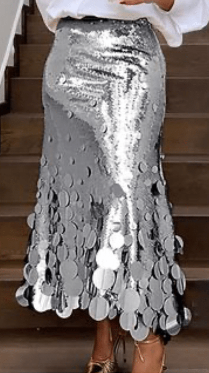 Glitter Metallic Sequin Maxi Skirt - WaedLine