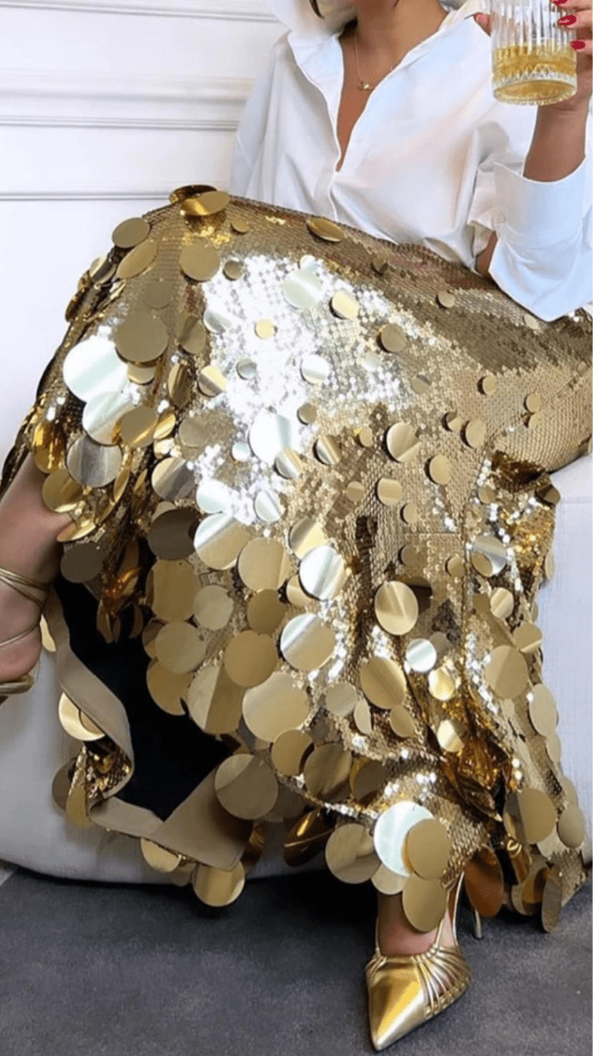 Glitter Metallic Sequin Maxi Skirt - WaedLine