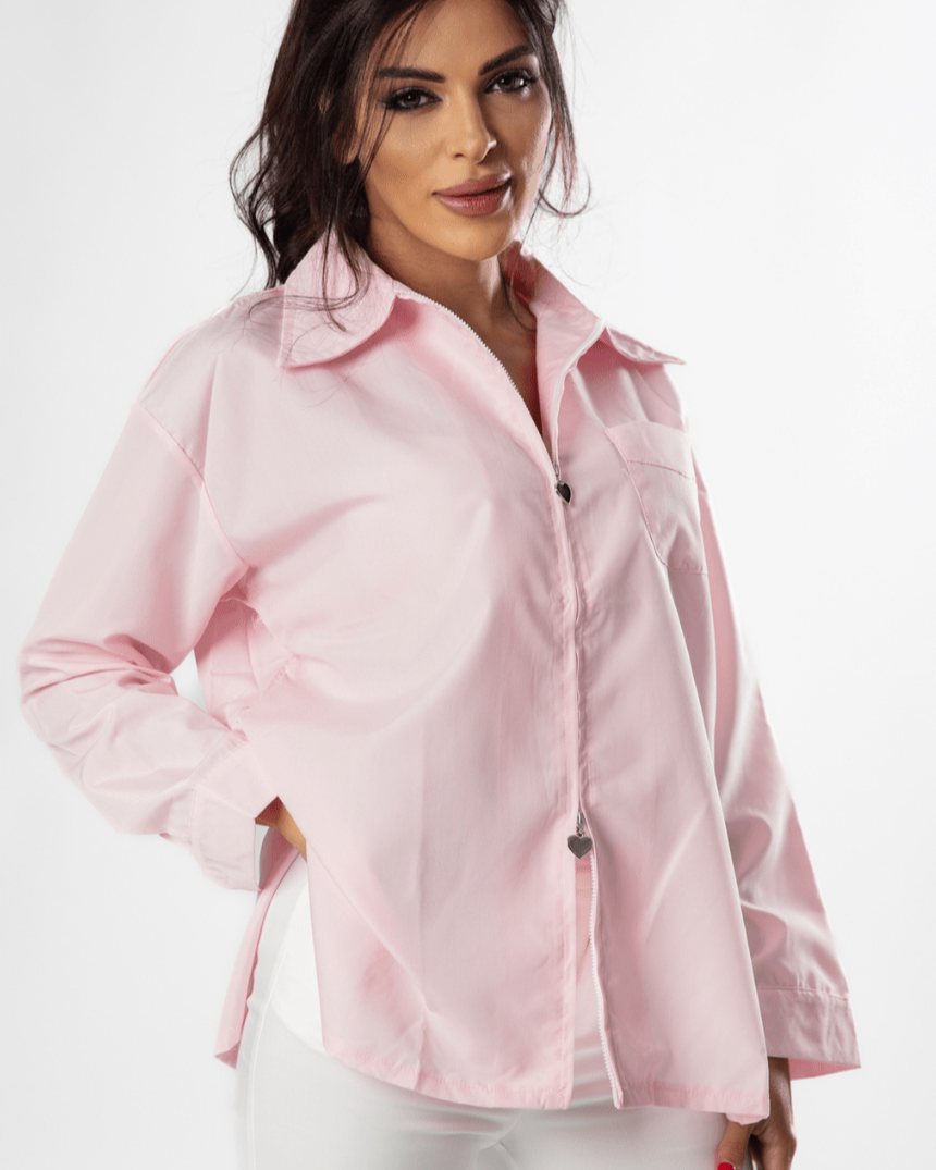 Graceful Half - Zip Modern Crepe Shirt - WaedLine
