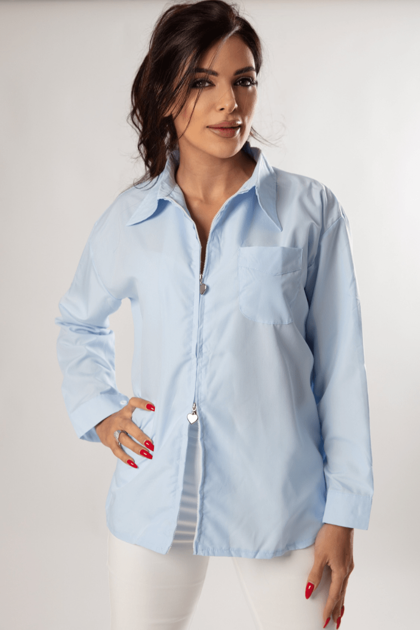 Graceful Half - Zip Modern Crepe Shirt - WaedLine
