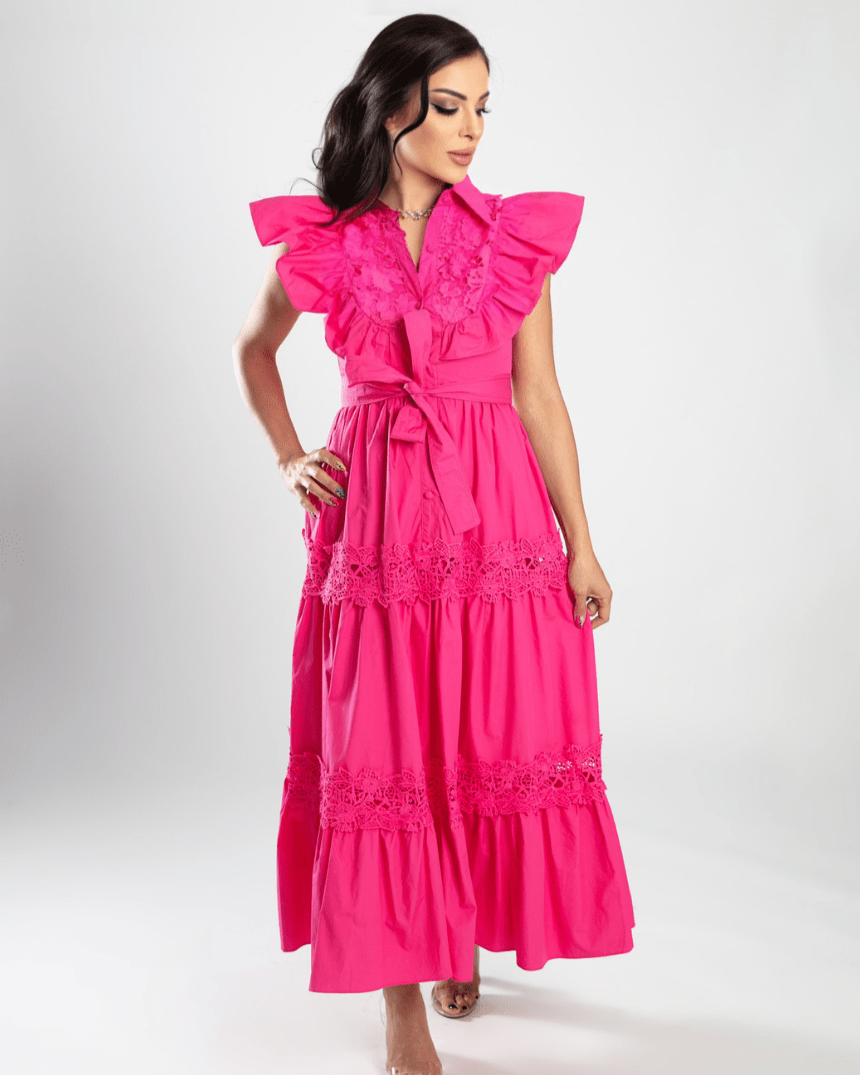 Graceful Tiered Belted Dress - WaedLine