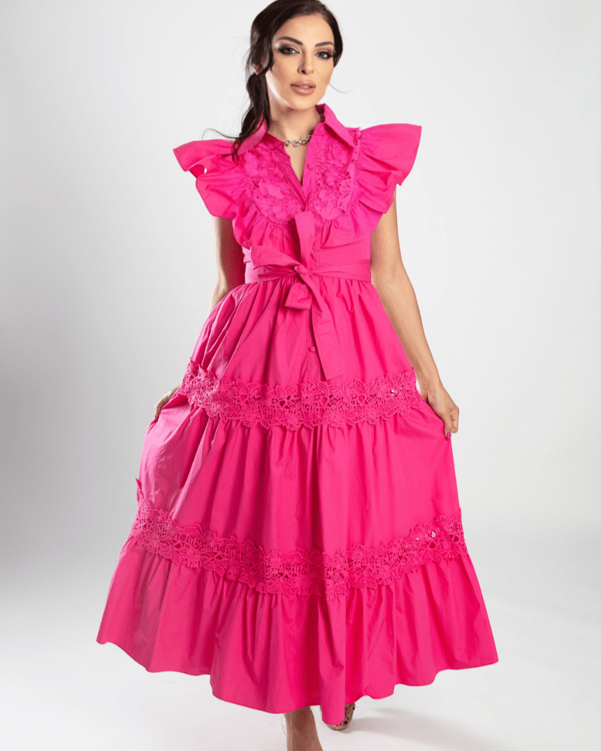 Graceful Tiered Belted Dress - WaedLine