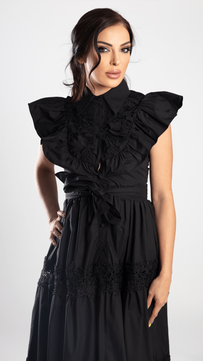 Graceful Tiered Belted Dress - WaedLine