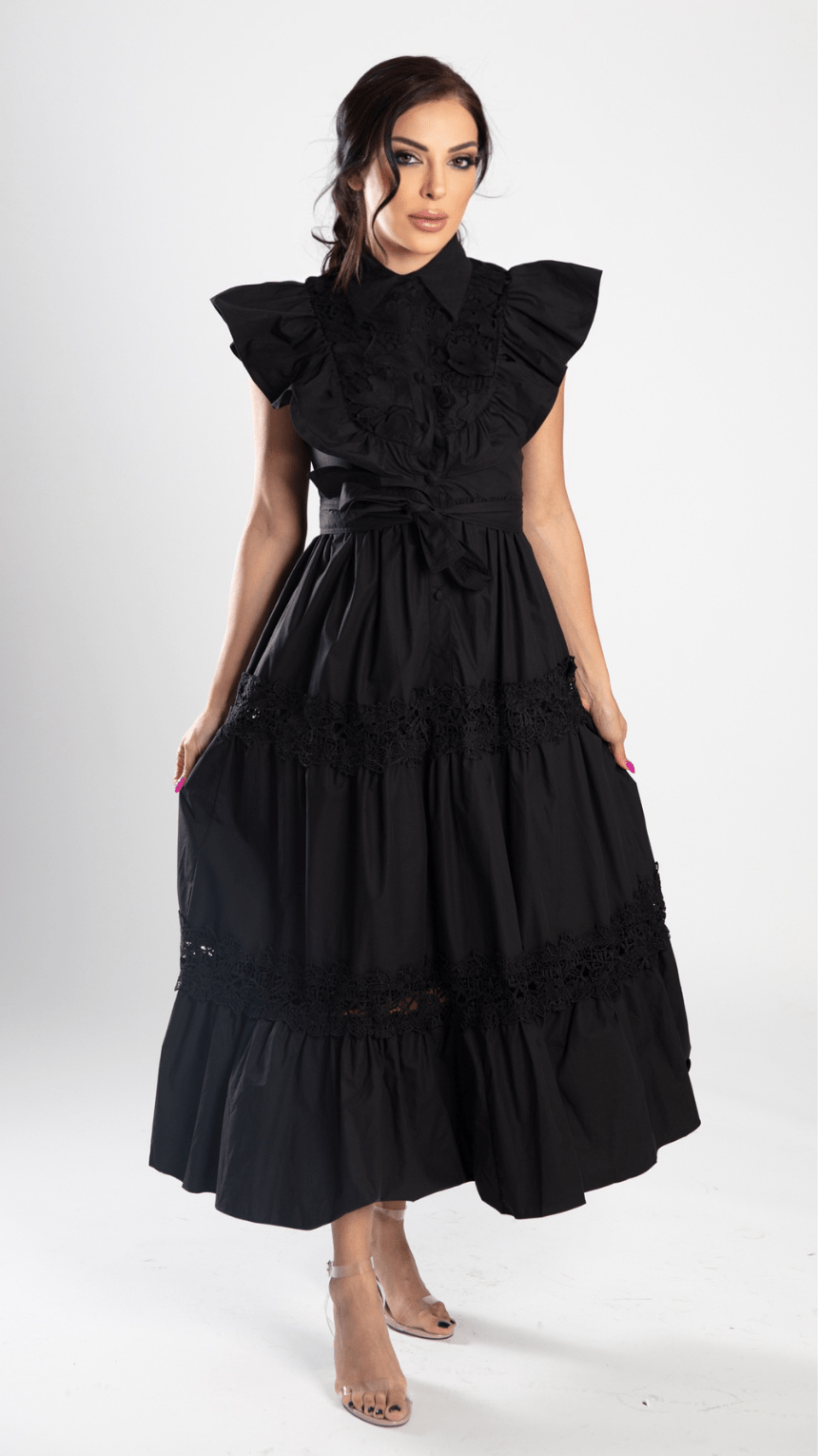 Graceful Tiered Belted Dress - WaedLine