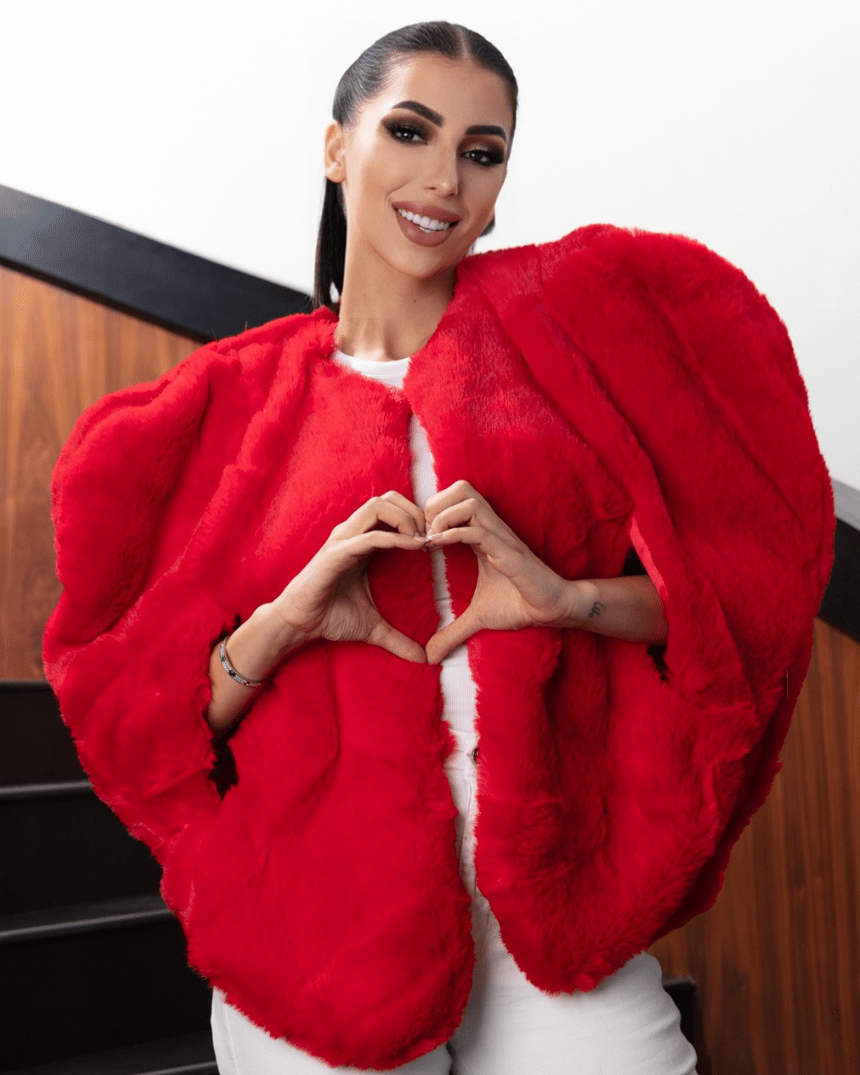 Heartfelt Embrace Fur Red Jacket - WaedLine
