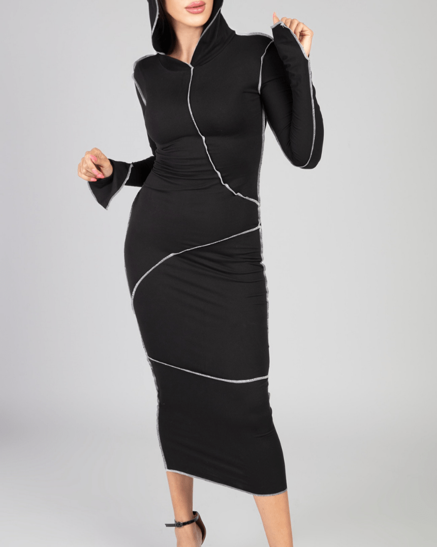 Hooded Bodycon Midi Dress (2 Colors) - WaedLine