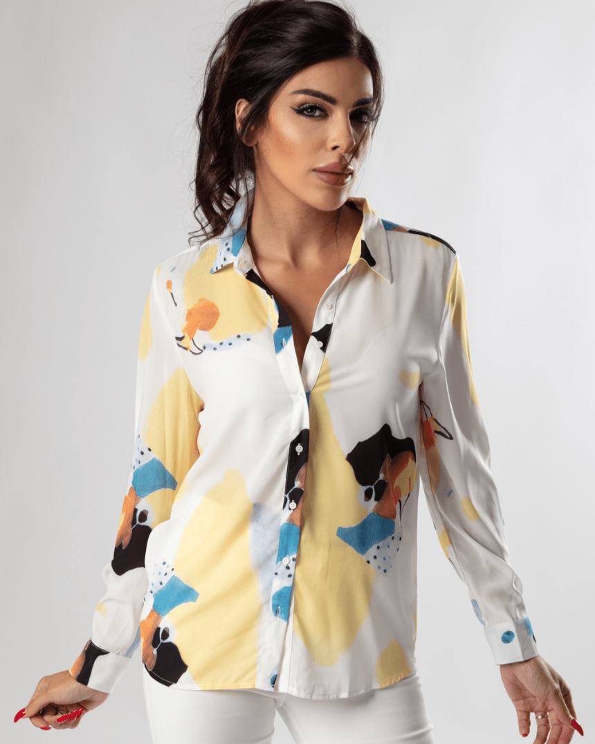 Lively Ink Abstract Design Chiffon Shirt - WaedLine
