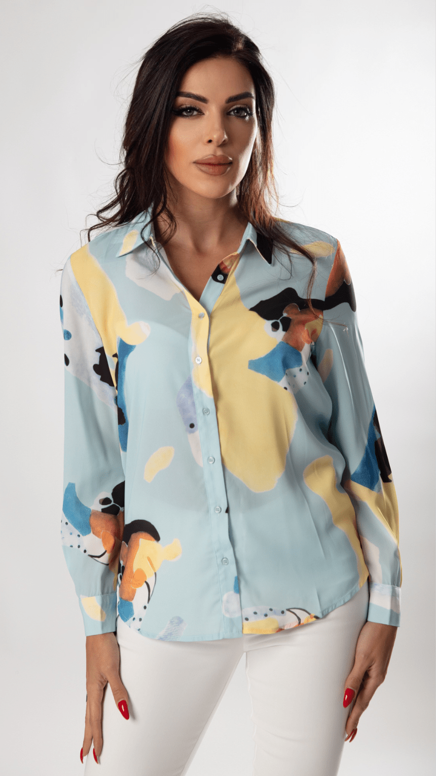 Lively Ink Abstract Design Chiffon Shirt - WaedLine