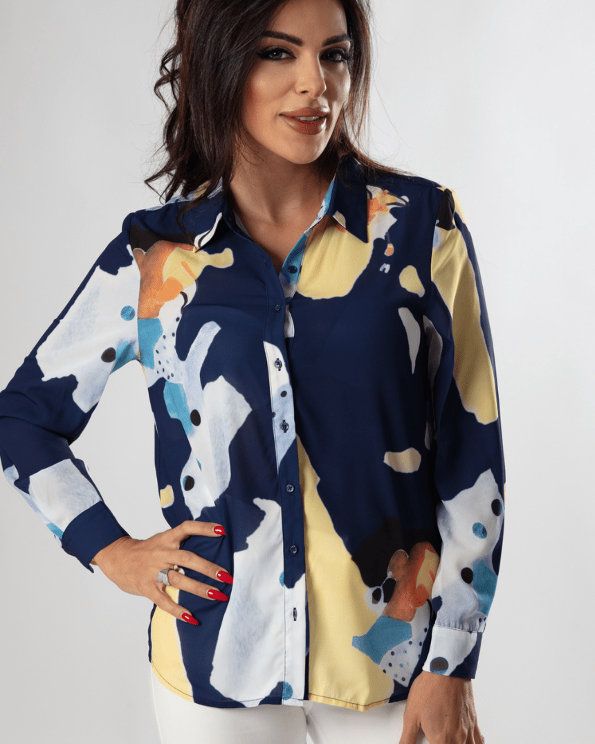 Lively Ink Abstract Design Chiffon Shirt - WaedLine